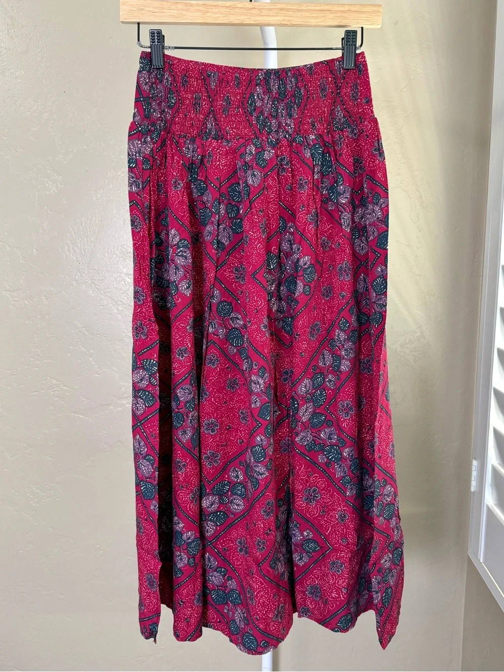 Natural Life Addie Midi Skirt XS NWT Red Batik Bandana Rayon Side Slit